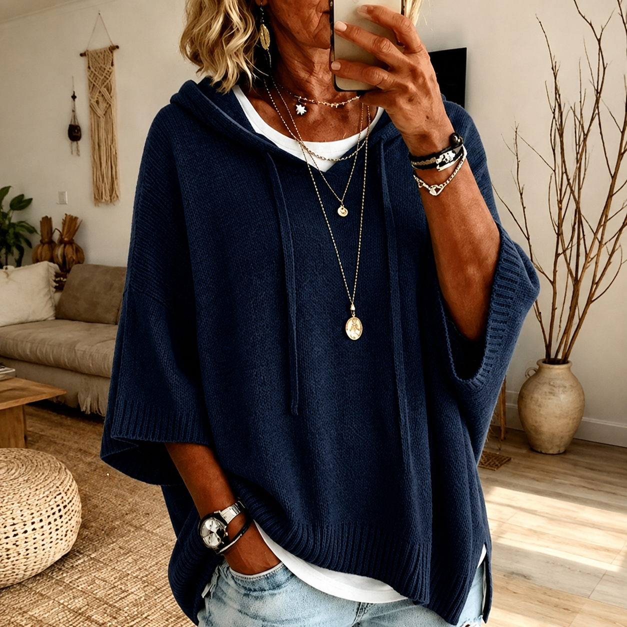 Juliette – Pull Poncho Bleu Marine