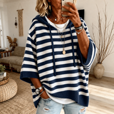 Marine – Pull Poncho Rayé Bleu Marine