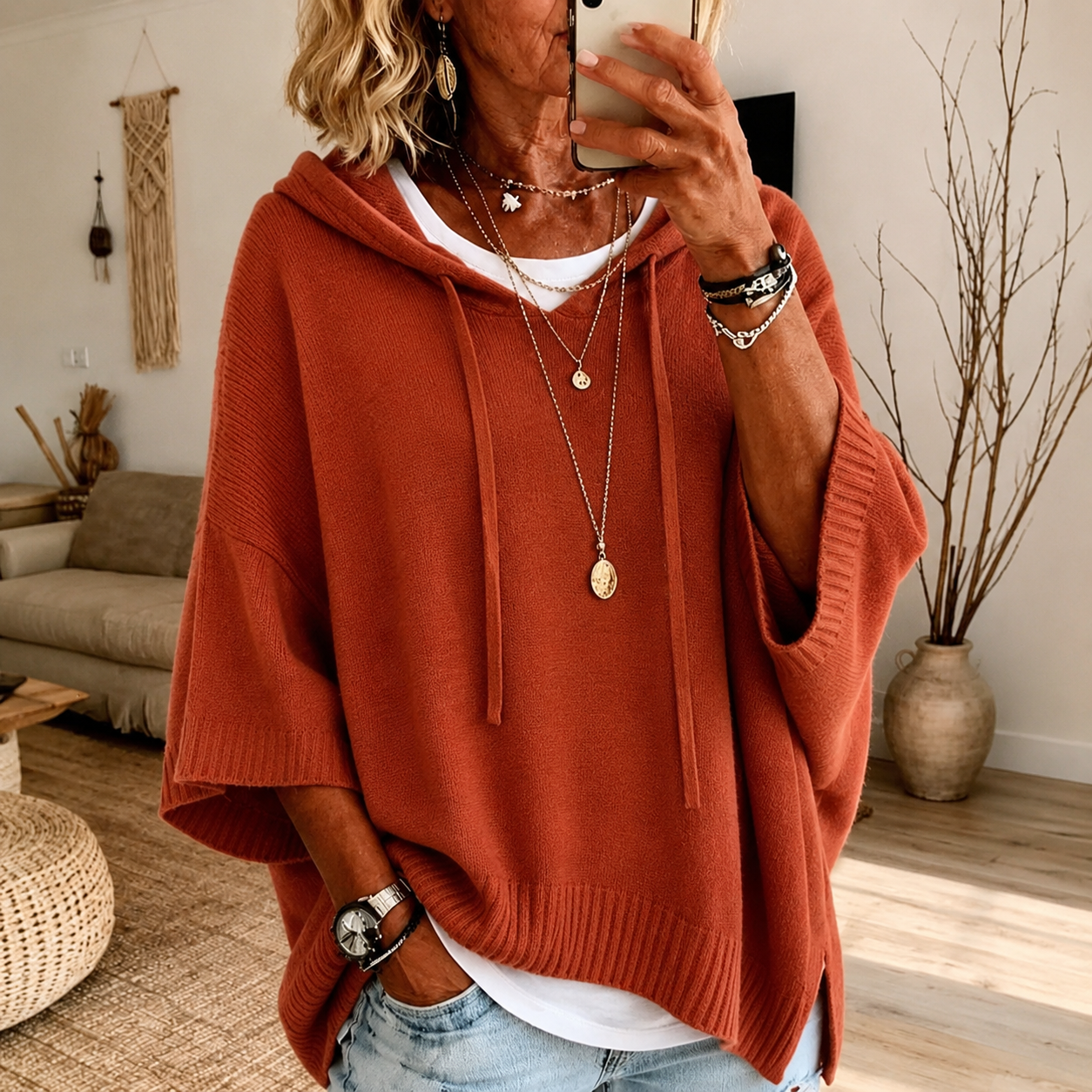 Océane – Pull Poncho Terracotta