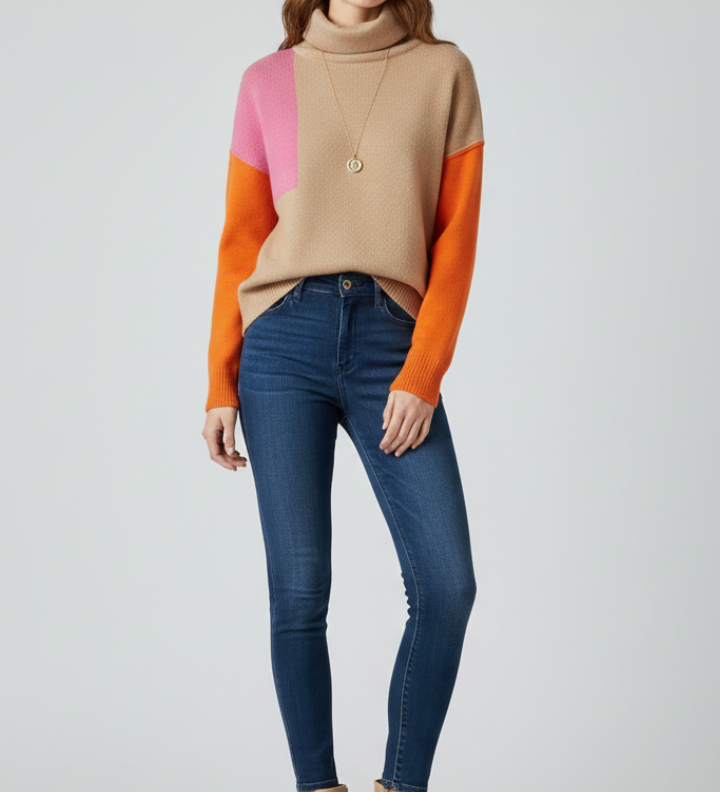 Angelique | Pull Col Haut a Poignets Coteles