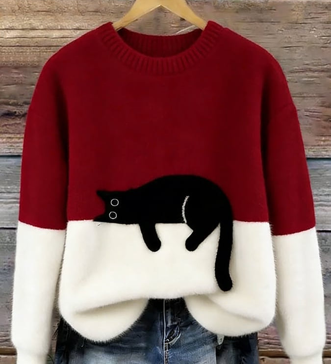 Fleur | Pull Motif Chat en Melange de Laine