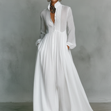 Élise – Robe Maxi en Lin Patchwork Col Montant