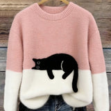 Fleur | Pull Motif Chat en Melange de Laine