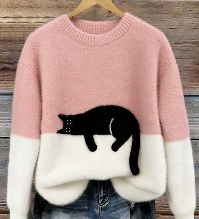 Fleur | Pull Motif Chat en Melange de Laine