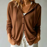 Cardigan Marron Café à Capuche et Boutons