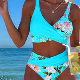 Clémence - Bikini floral contrasté avec fente