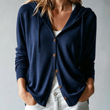 Cardigan Bleu Marine à Capuche et Boutons
