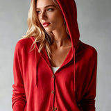 Cardigan Rouge à Capuche et Boutons