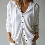 Cardigan Blanc à Capuche et Boutons