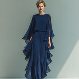 Marine – Robe Maxi Mousseline Bleu Marine avec Volants