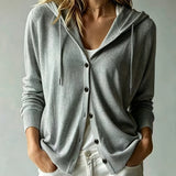 Cardigan Gris à Capuche et Boutons