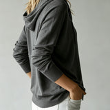 Cardigan Gris Foncé à Capuche et Boutons