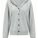 Cardigan Gris Clair à Capuche et Boutons