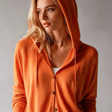 Cardigan Orange à Capuche et Boutons