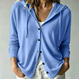 Cardigan Bleu à Capuche et Boutons