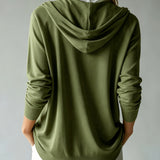 Cardigan Vert Militaire à Capuche et Boutons