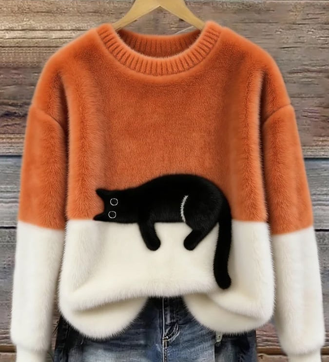 Fleur | Pull Motif Chat en Melange de Laine
