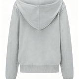 Cardigan Gris Clair à Capuche et Boutons