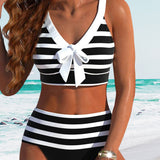 Odile - Bikini rayé taille haute