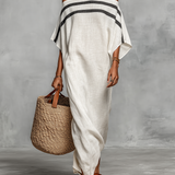 Solène – Robe Maxi en Lin Minimaliste Épaule Dénudée