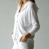 Cardigan Blanc à Capuche et Boutons