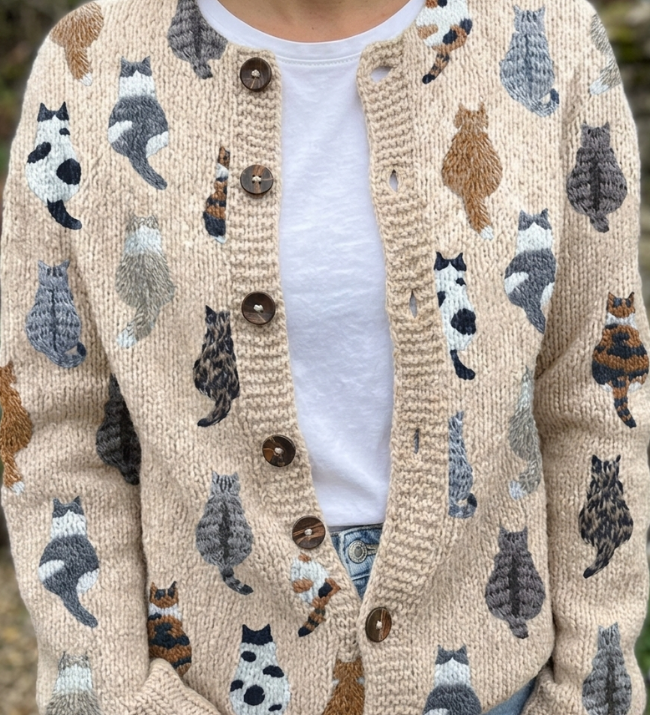 Charlotte | Cardigan Douillet à Imprimé Chat