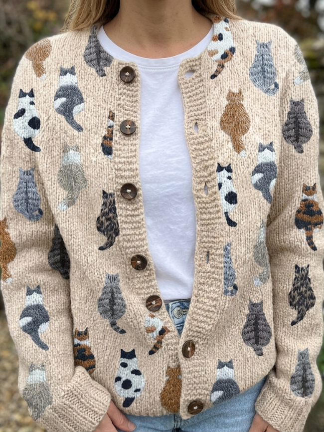 Charlotte | Cardigan Douillet à Imprimé Chat