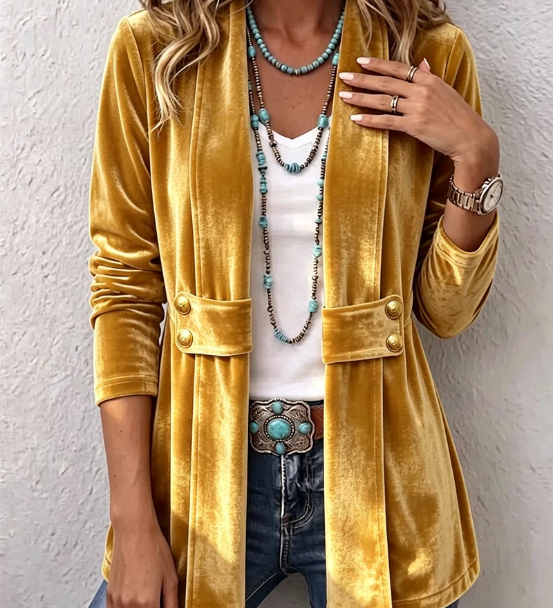 Jana | Veste Vintage à Manches Longues avec Revers et Boutons Décoratifs