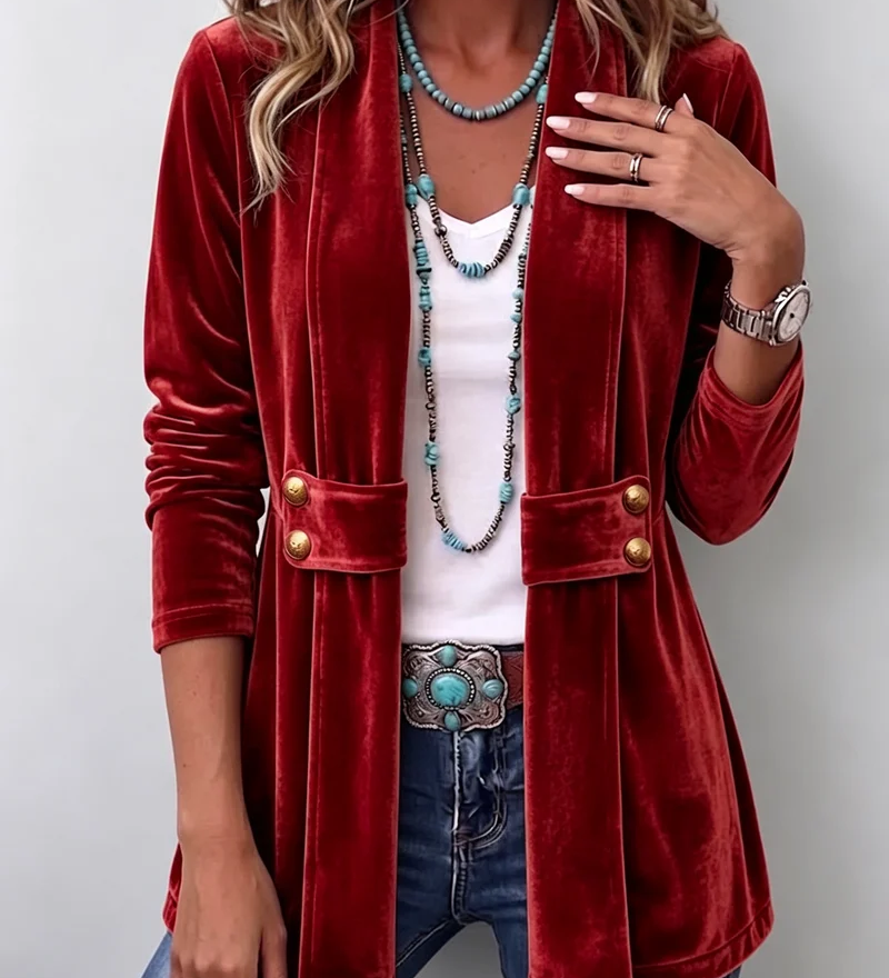 Jana | Veste Vintage à Manches Longues avec Revers et Boutons Décoratifs