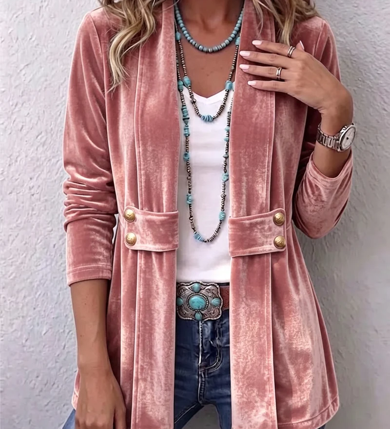 Jana | Veste Vintage à Manches Longues avec Revers et Boutons Décoratifs