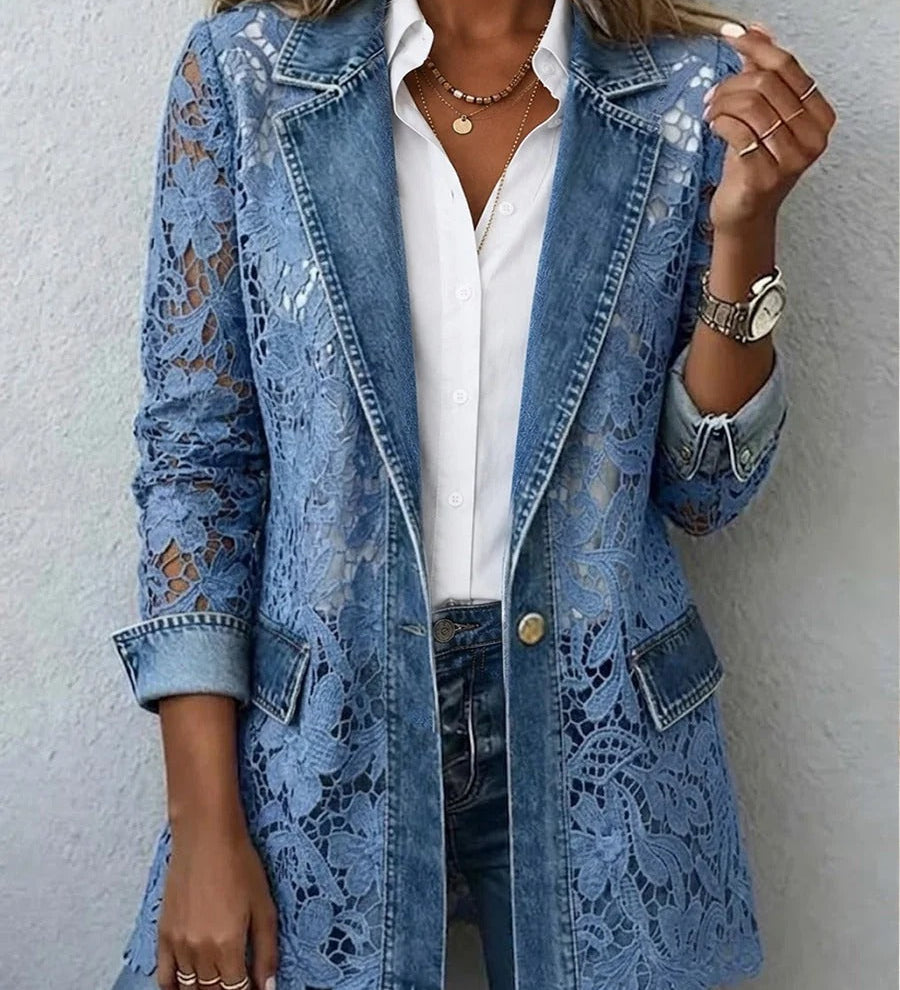 Laura | Blazer à Empiècements de Dentelle Florale