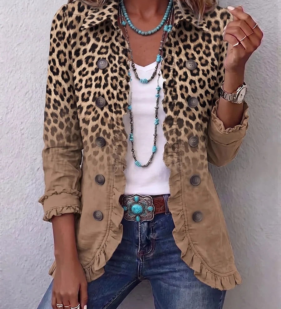Tania | Veste Vintage à Volants et Dégradé Léopard