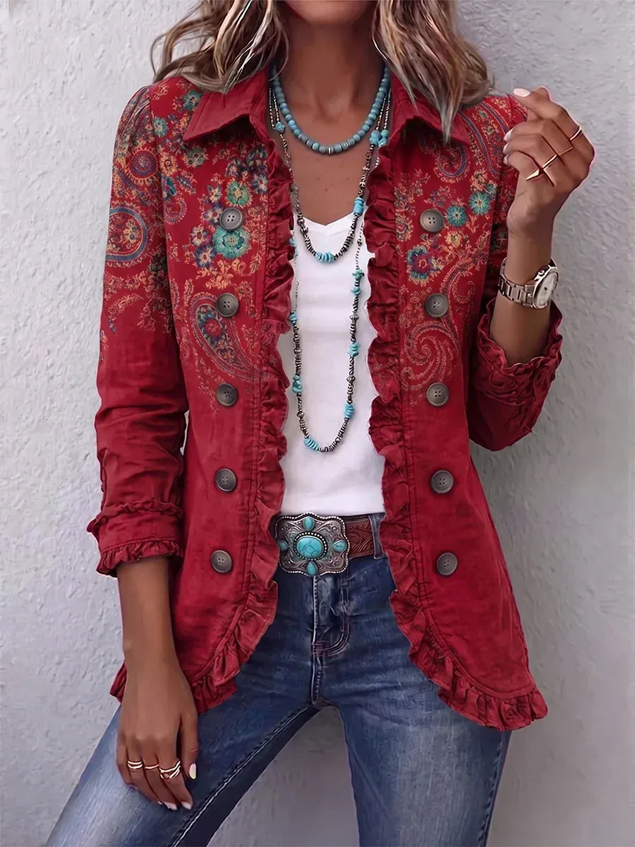 Maria | Veste Bohème à Volants et Imprimé Paisley