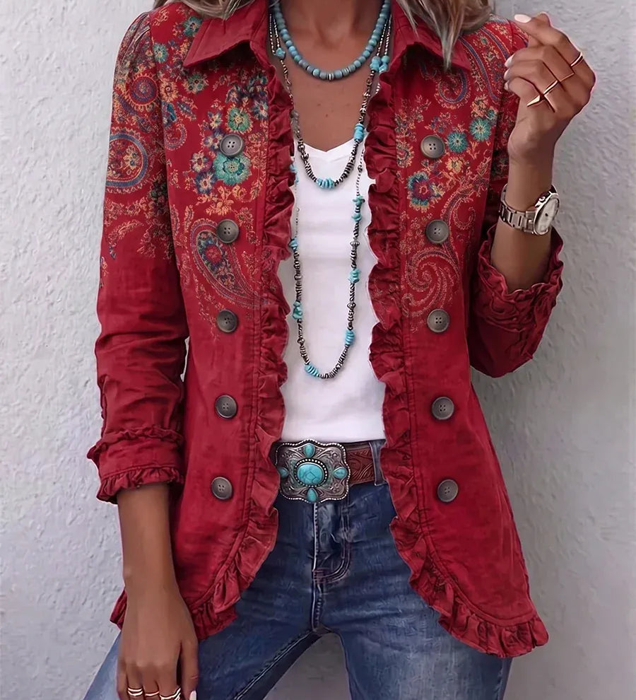 Maria | Veste Bohème à Volants et Imprimé Paisley