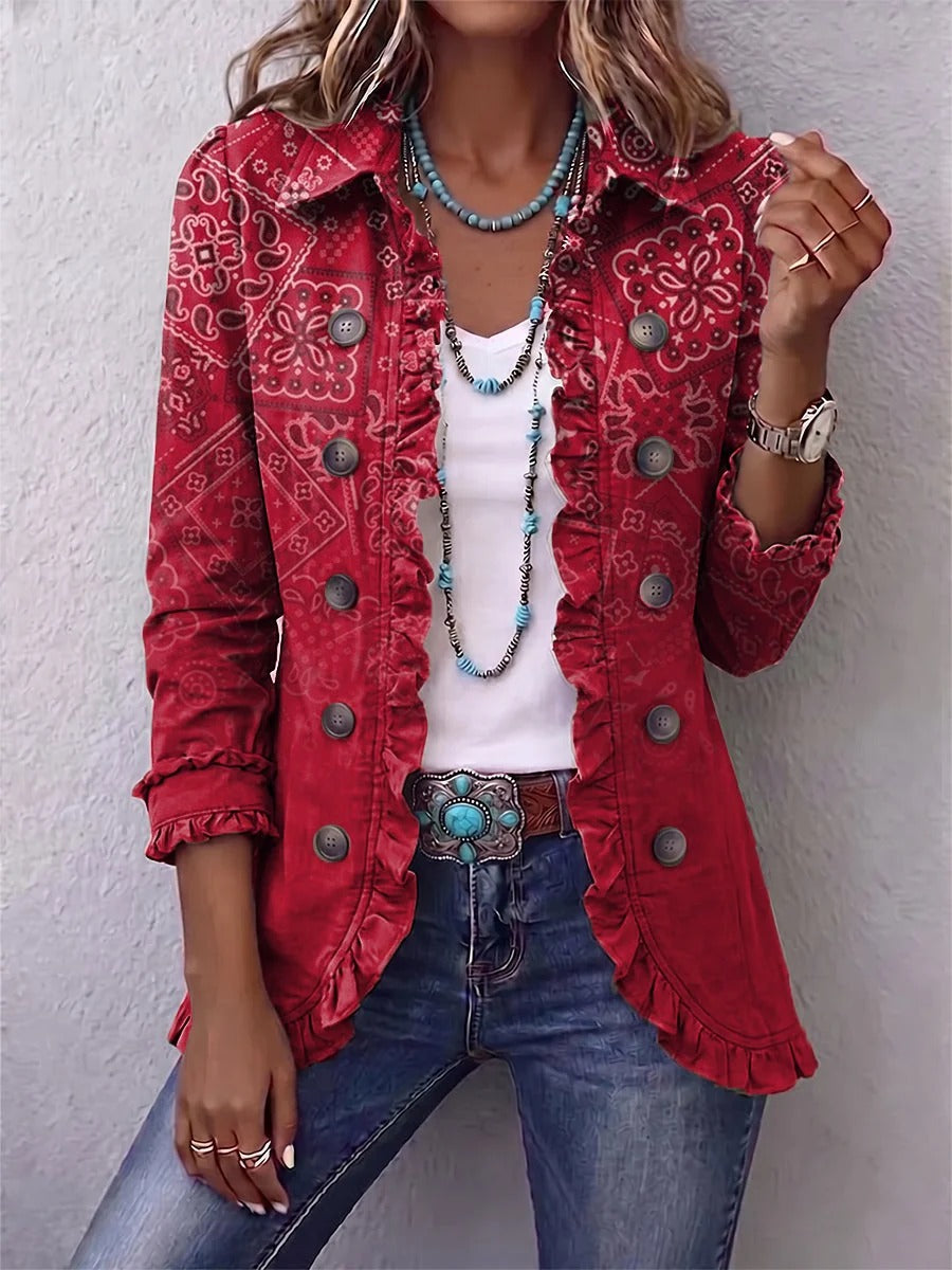Gisela | Veste à Volants et Imprimé Bohème Cachemire Ombré