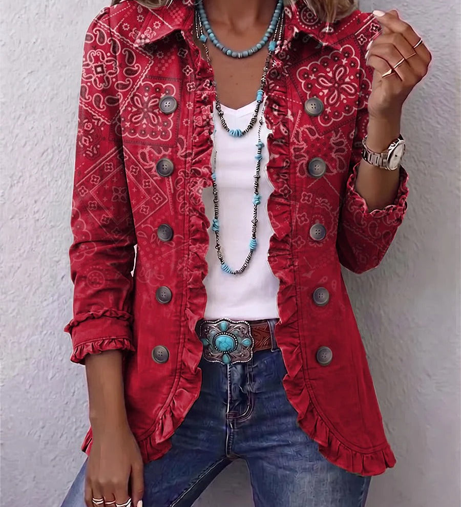 Gisela | Veste à Volants et Imprimé Bohème Cachemire Ombré
