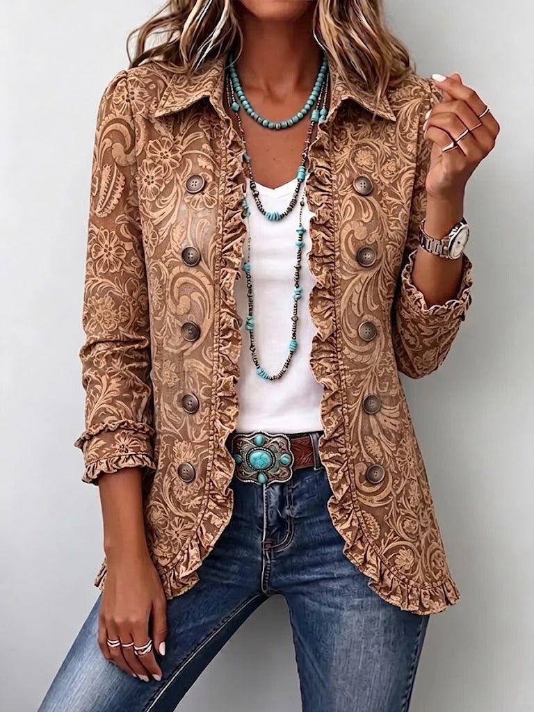 Victoria | Veste Bohème Vintage à Imprimé Floral et Volants