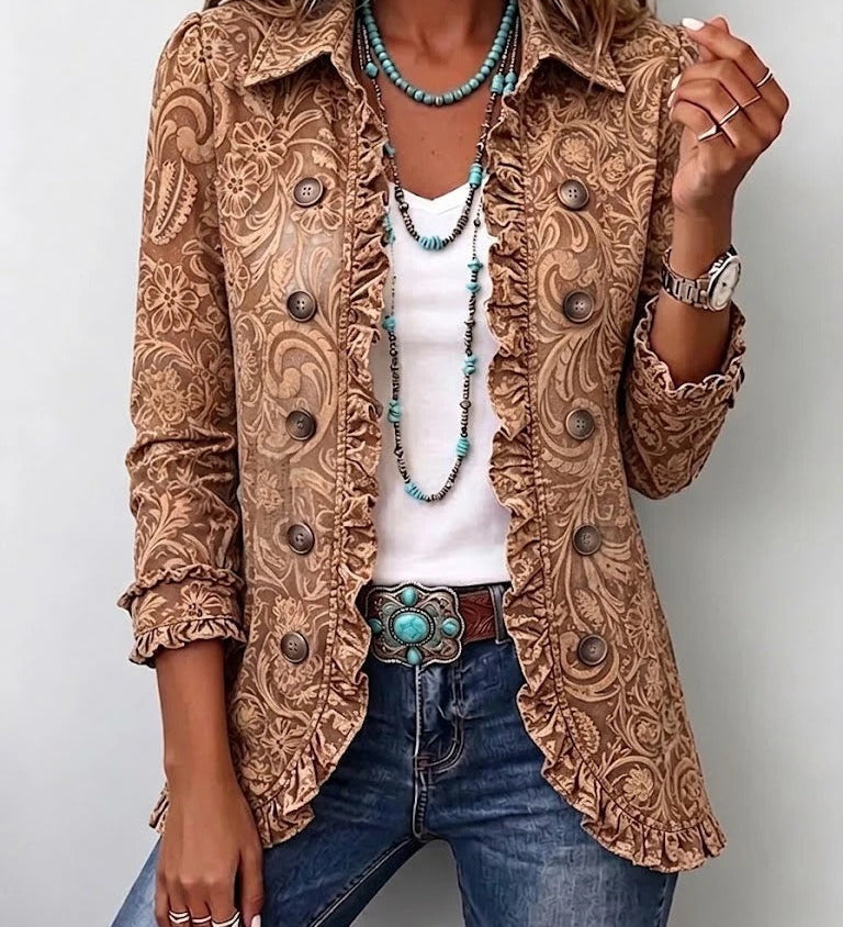 Victoria | Veste Bohème Vintage à Imprimé Floral et Volants