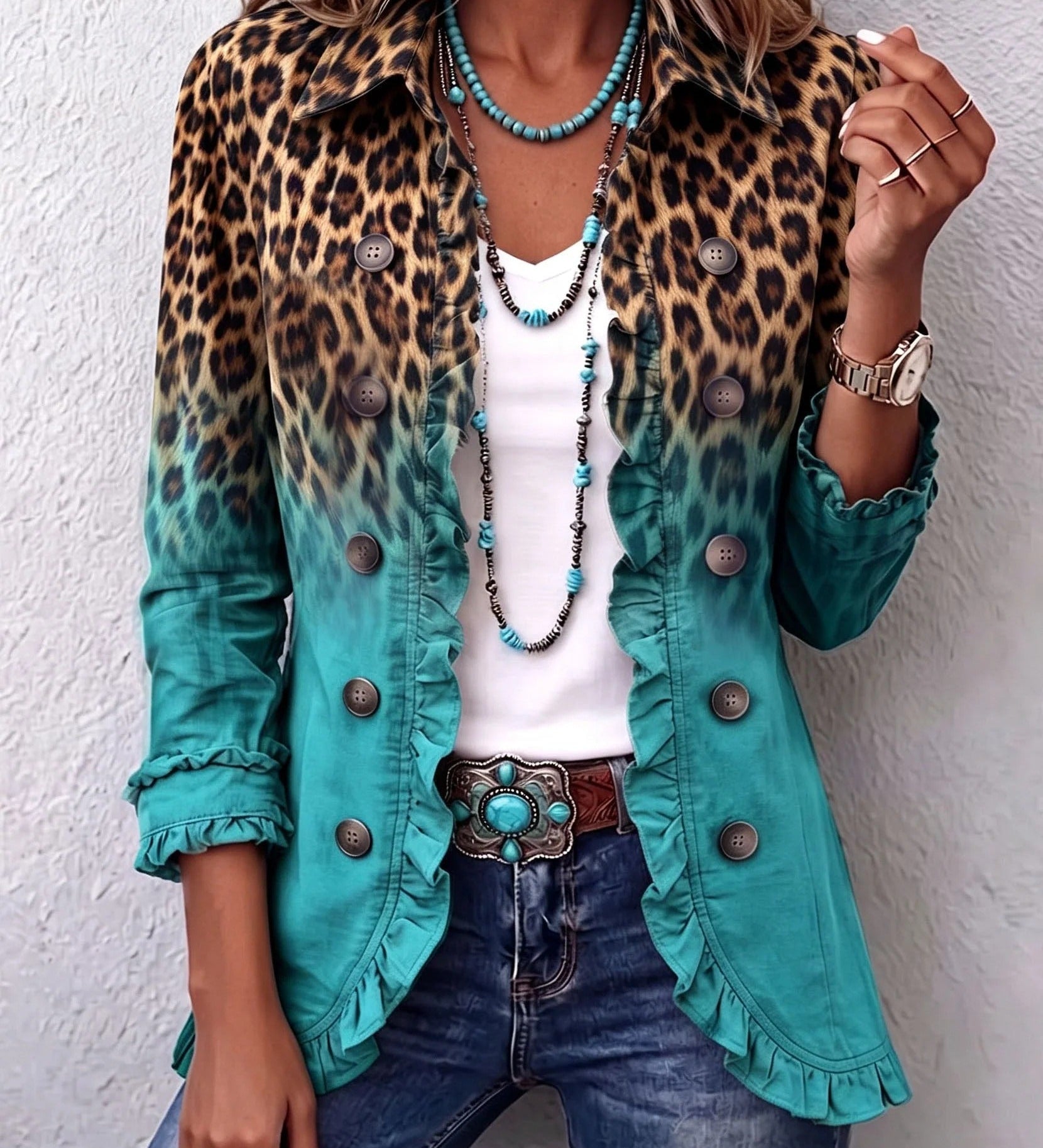 Elizabeth | Blazer à Volants et Effet Dégradé Léopard