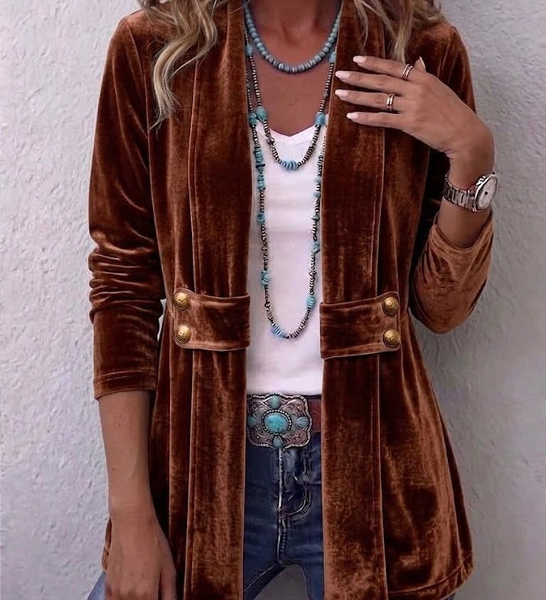 Jana | Veste Vintage à Manches Longues avec Revers et Boutons Décoratifs