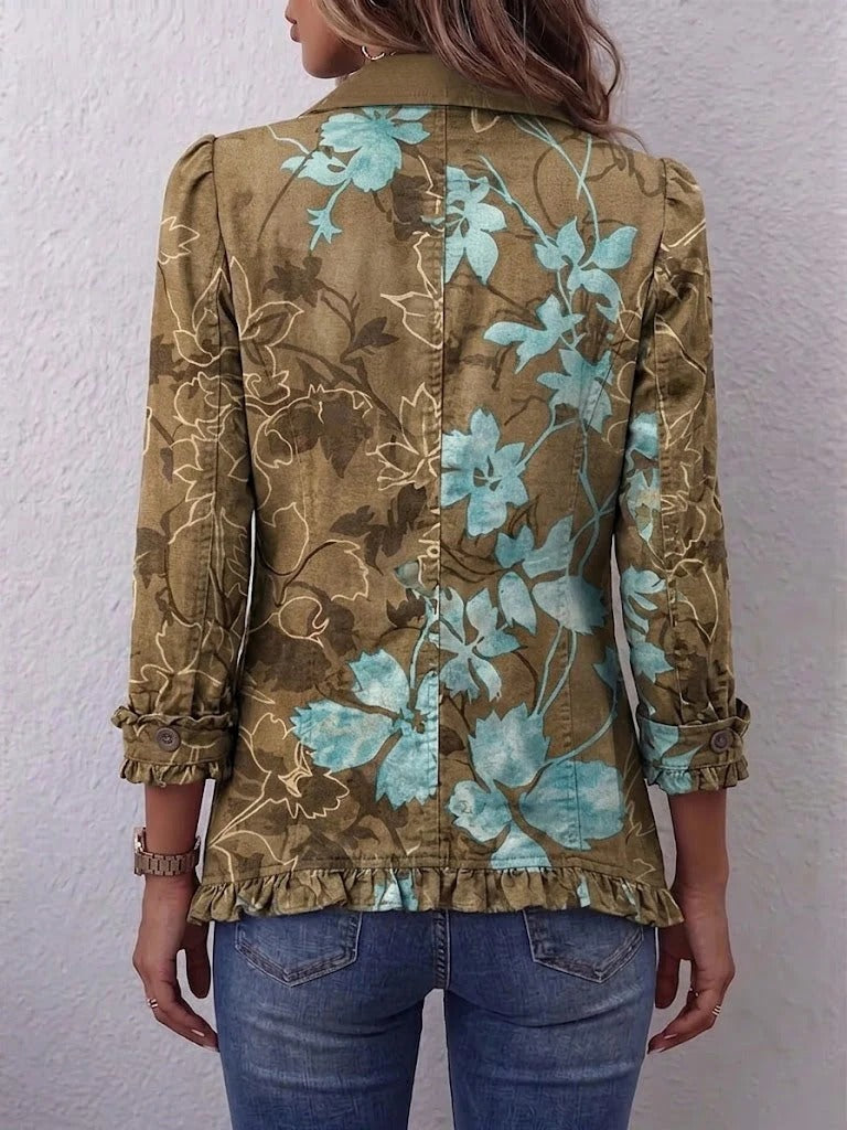 Sandra | Veste Bohème Vintage à Volants et Imprimé Floral Dégradé