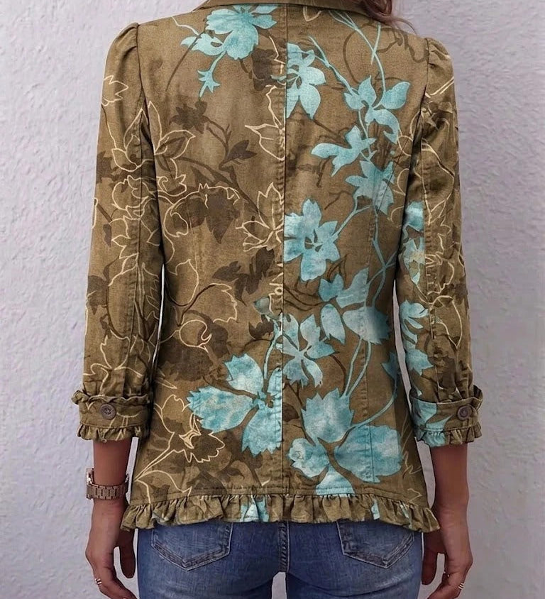 Sandra | Veste Bohème Vintage à Volants et Imprimé Floral Dégradé