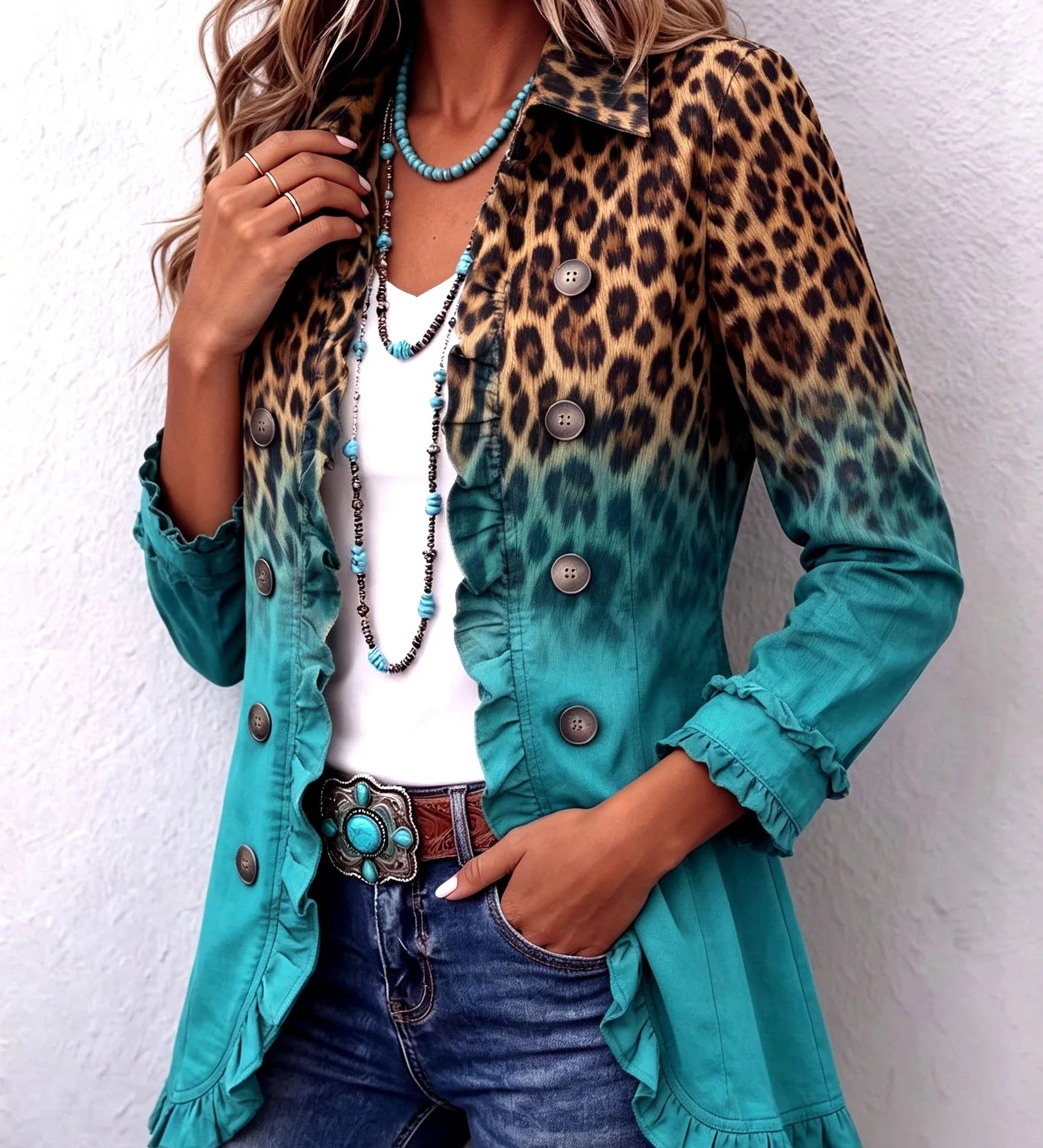 Elizabeth | Blazer à Volants et Effet Dégradé Léopard