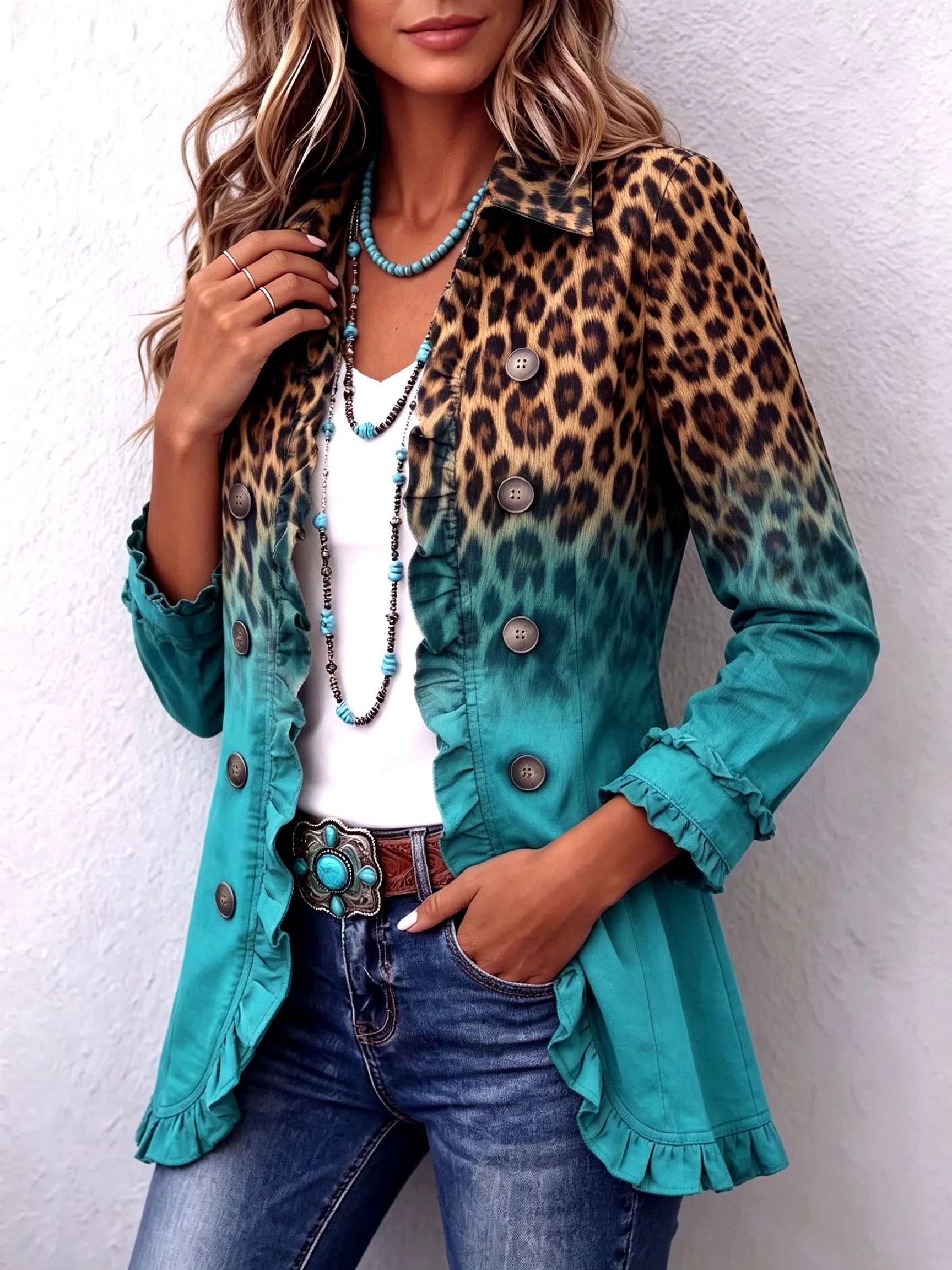 Elizabeth | Blazer à Volants et Effet Dégradé Léopard