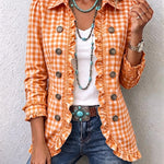 Carla | Veste Boutonnée à Volants et Imprimé Vichy