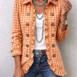 Carla | Veste Boutonnée à Volants et Imprimé Vichy
