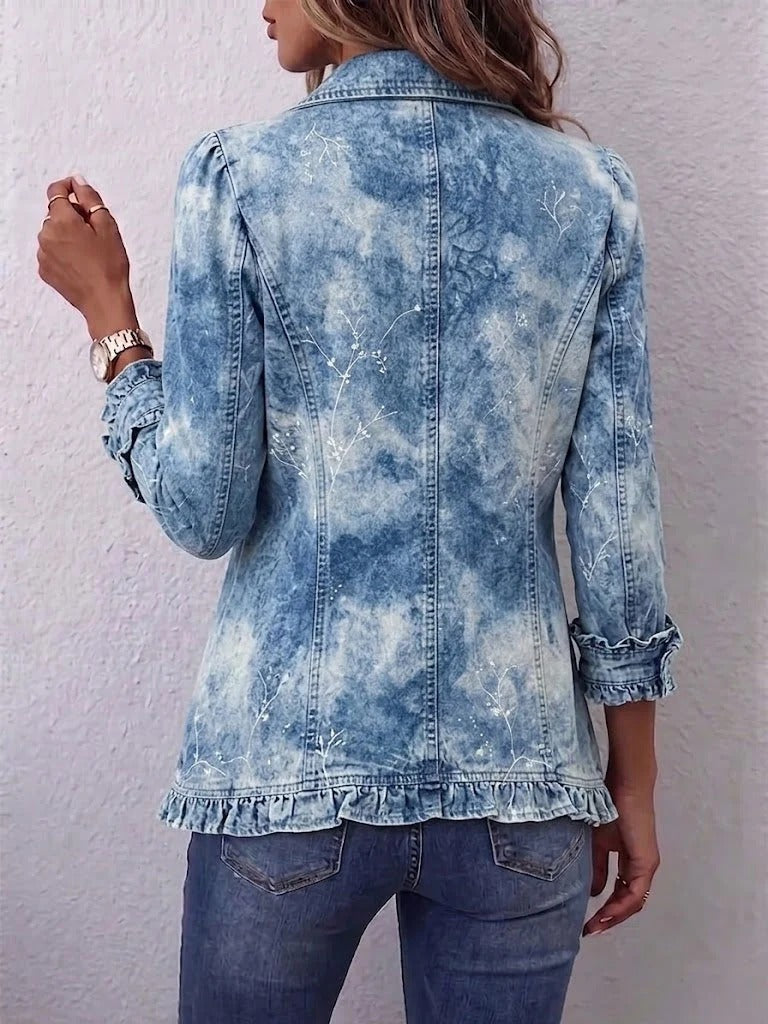 Julia | Veste à Imprimé Botanique Vintage Dégradé Style Boho et Détail à Volants