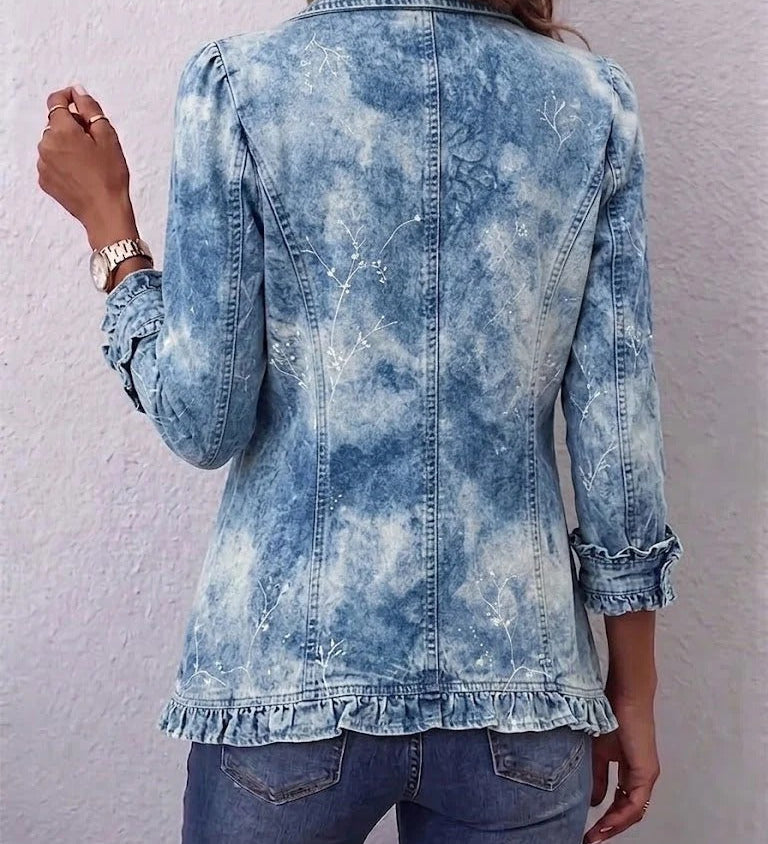 Julia | Veste à Imprimé Botanique Vintage Dégradé Style Boho et Détail à Volants