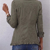 Karina | Veste Utilitaire Bohème-Chic à Broderie Florale et Volants