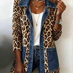 Fabiana | Veste Longue en Denim à Panneaux Contrastants et Imprimé Léopard